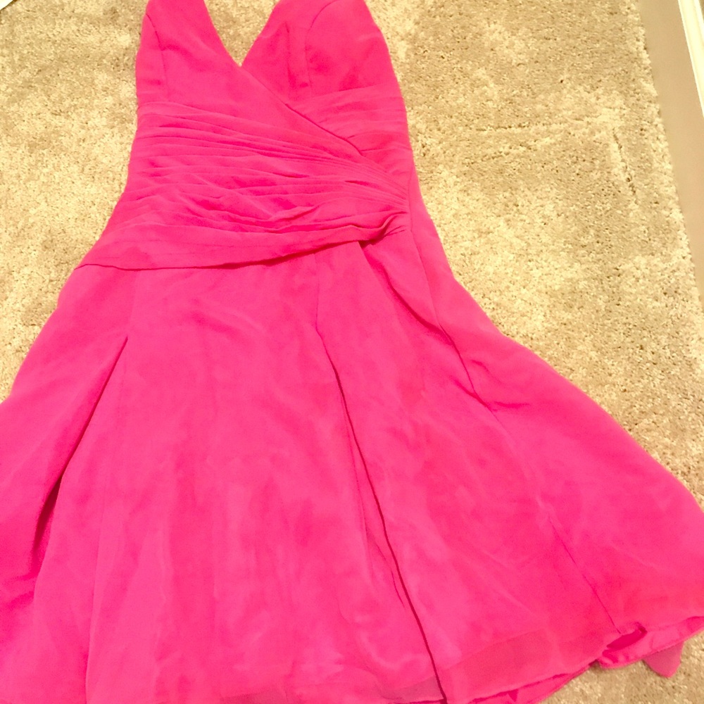 Bright pink halter bridesmaid dress